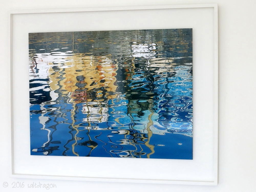 "Quayside reflections" float mounted and framed in white tulipwood